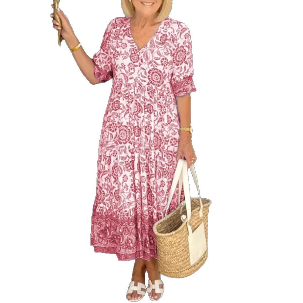 Women's Casual Tiered Midi Dress with V-Neck, Gathered Yoke and Ruffled Hem StylebySassy