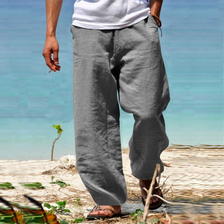 Men's casual beach pants in palazzo cut made of breathable linen-cotton blend with comfort waistband StylebySassy