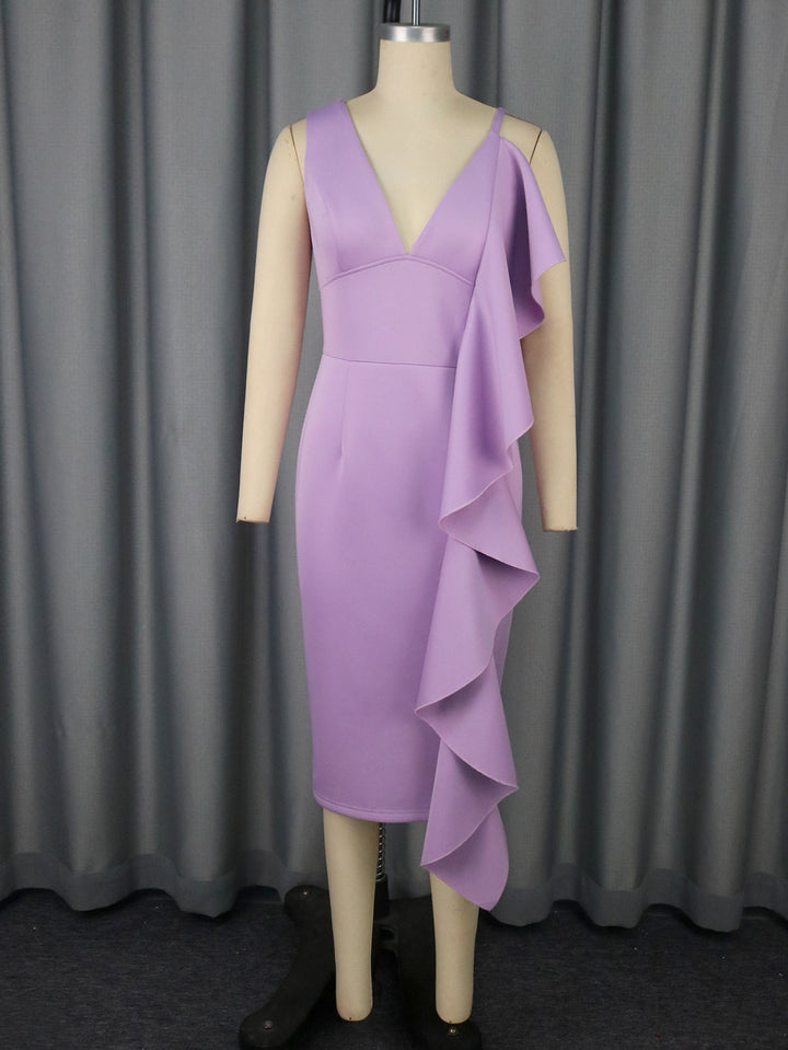 Women High-Quality Sheath Dress with Asymmetrical Ruffle Detail StylebySassy
