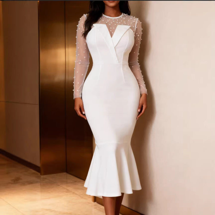 Women Elegant Wedding Dress with Transparent Puff Sleeves and Waist Belt StylebySassy