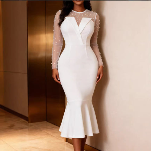 Women Elegant Wedding Dress with Transparent Puff Sleeves and Waist Belt StylebySassy