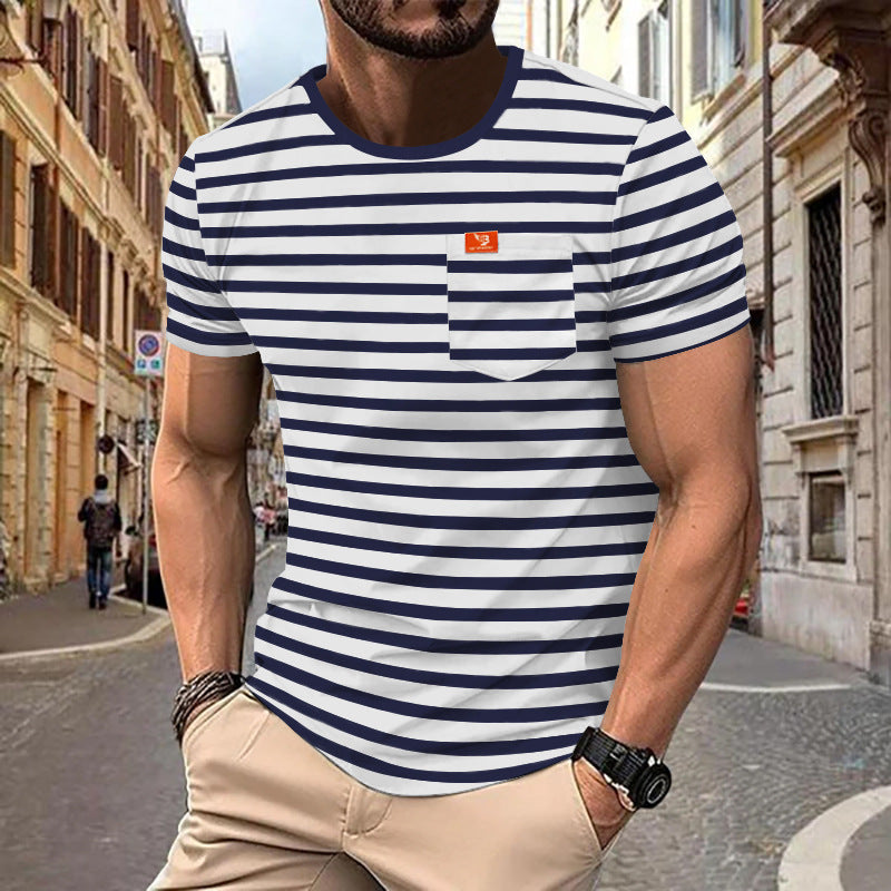 Men's nautical inspired striped T-shirt with chest pocket and slub jersey StylebySassy