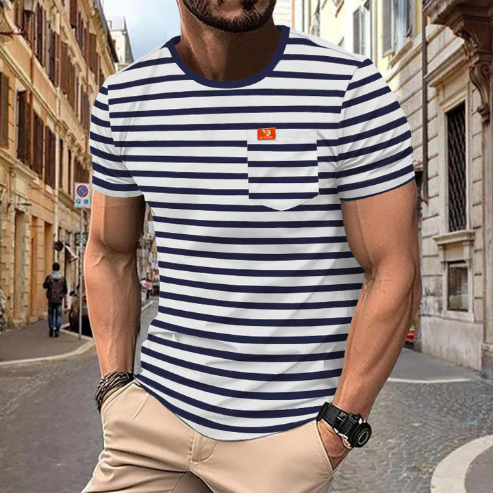 Men's nautical inspired striped T-shirt with chest pocket and slub jersey StylebySassy
