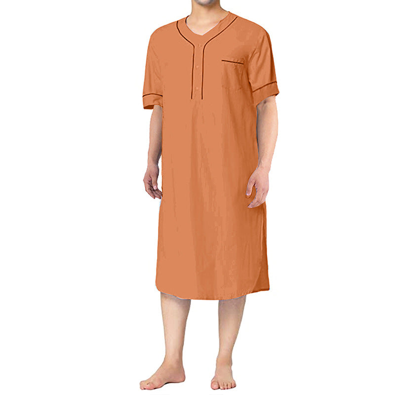 Men's knee-length nightshirt with short sleeves, concealed button placket and breast pocket StylebySassy