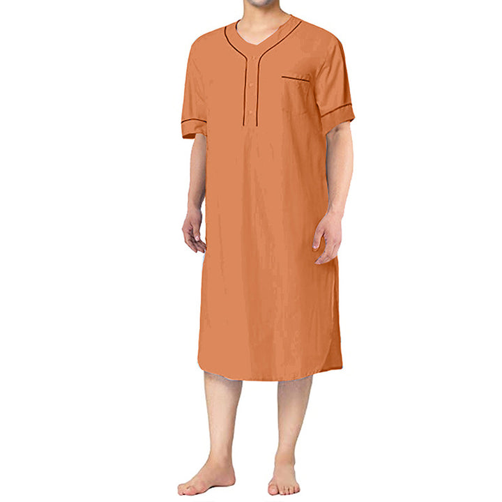 Men's knee-length nightshirt with short sleeves, concealed button placket and breast pocket StylebySassy