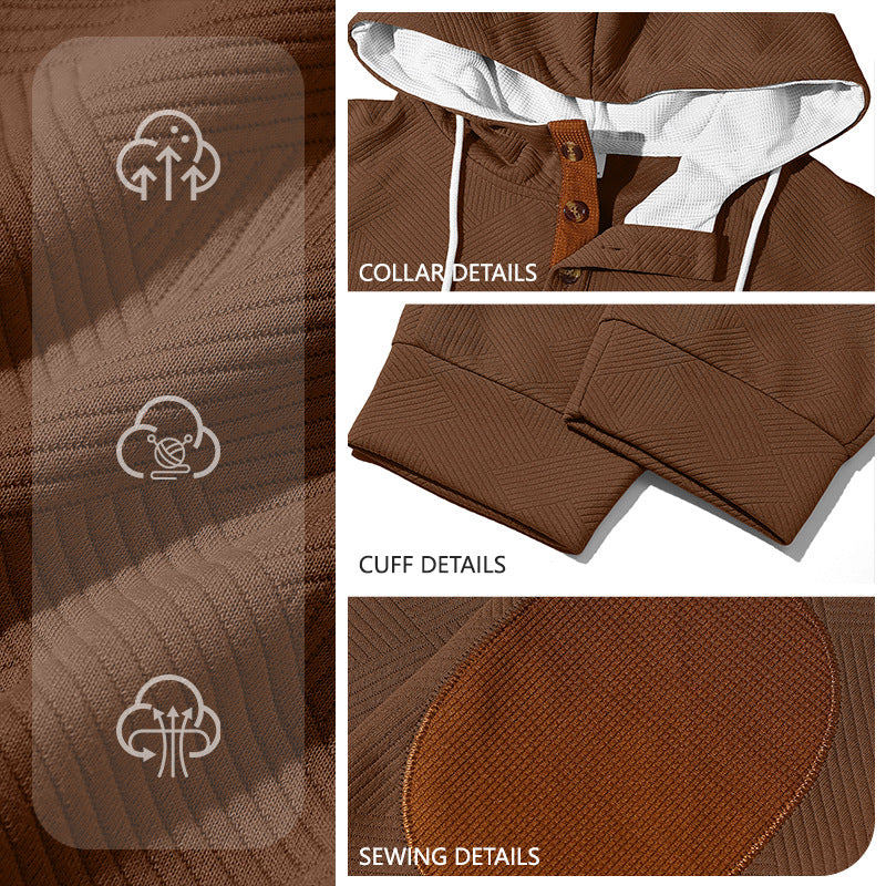 Men's waffle structure Henley hoodie set with wooden button placket elbow patches and tapered joggers StylebySassy