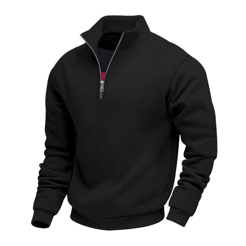 Men's brushed sweat half-zip with contrasting inner collar and elastic hem StylebySassy