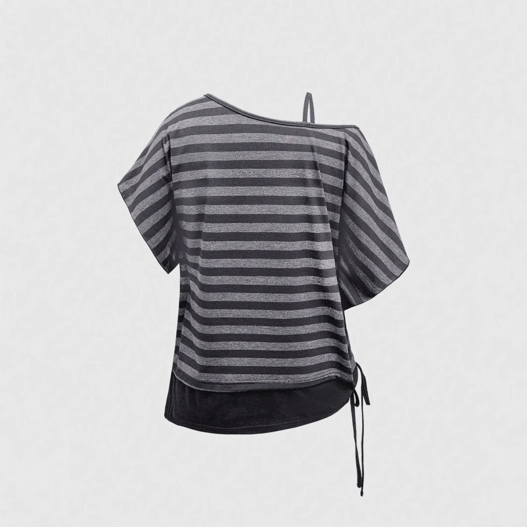 Women's Asymmetrical Striped Top with Refined Cut StylebySassy