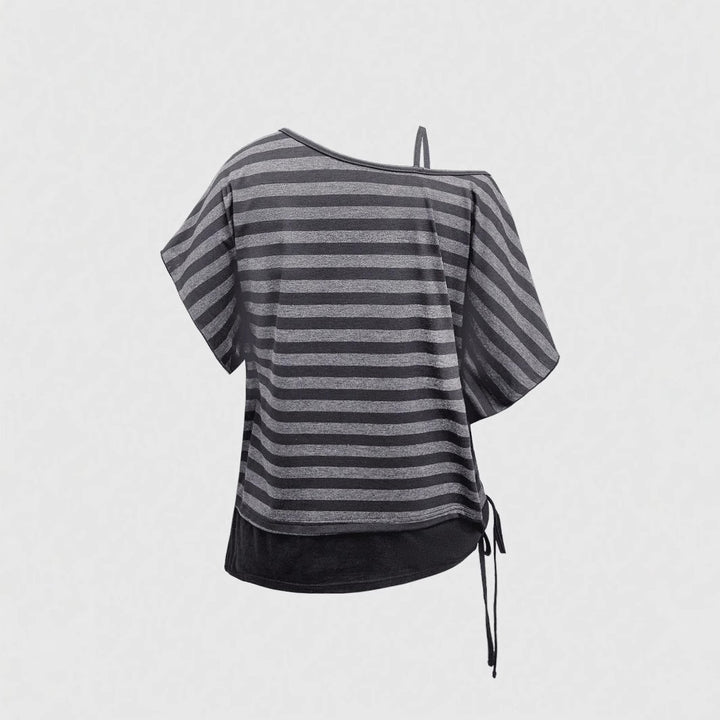 Women's Asymmetrical Striped Top with Refined Cut StylebySassy