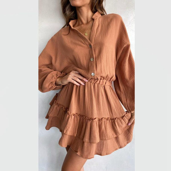 Women's Musselin Mini Tunic with elastic waist, button placket, and layered ruffle skirt StylebySassy