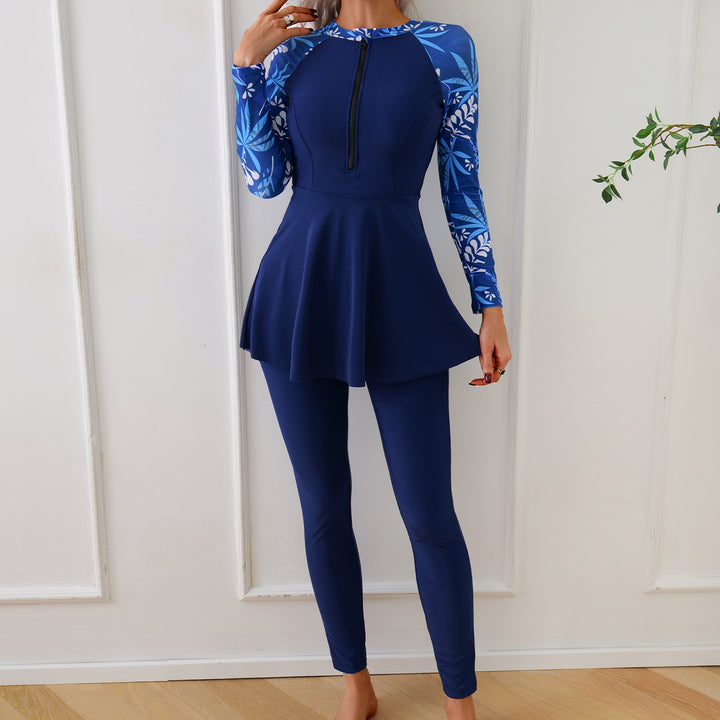 Women Fashionable Long Sleeve Swimsuit with Asymmetrical Cut StylebySassy