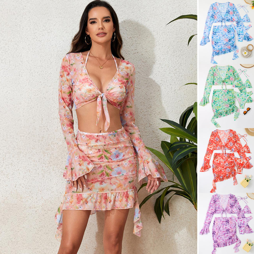 Women Blouse Swimsuit with Colorful Flower Pattern StylebySassy