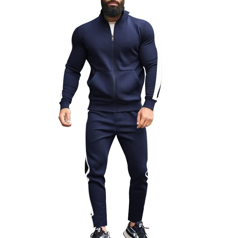 Men's narrow-cut two-piece with stand-up collar zip jacket and tapered drawstring pants StylebySassy