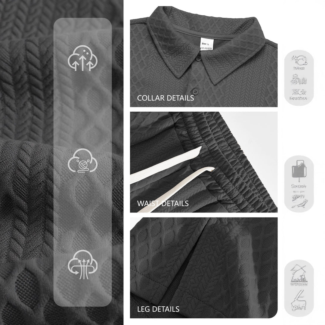 Men's jacquard knit set with polo collar, relaxed fit and straight pants StylebySassy