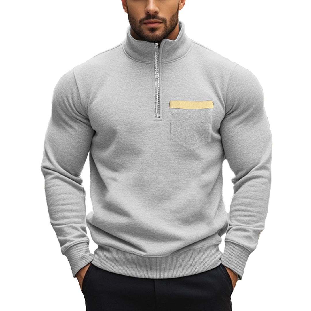 Men's brushed sweat half-zip with contrasting inner collar and elastic hem StylebySassy