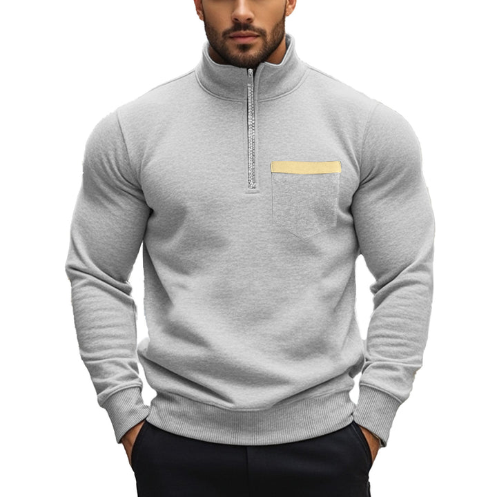 Men's brushed sweat half-zip with contrasting inner collar and elastic hem StylebySassy