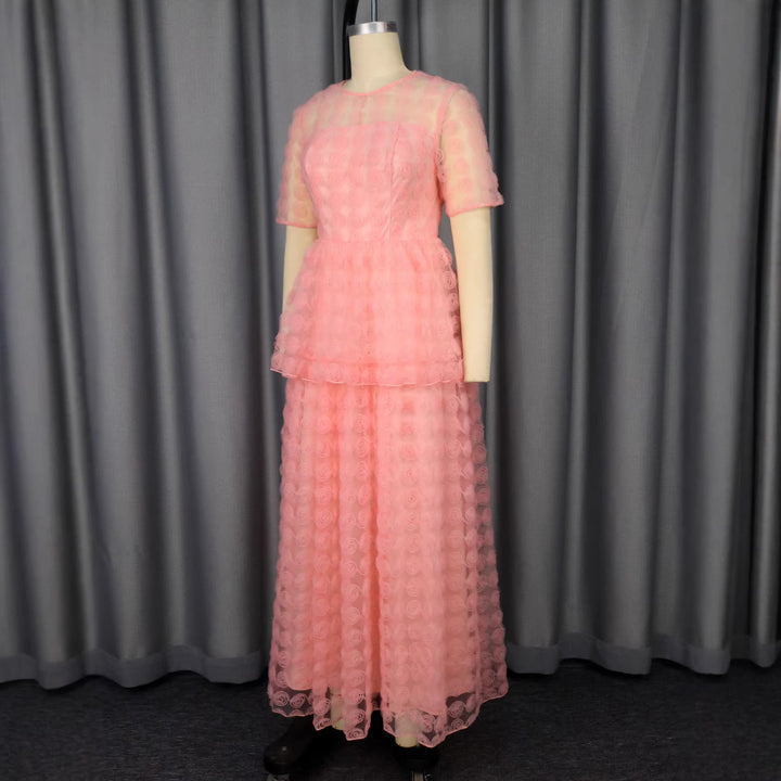 Women romantic tulle dress with floral design and layered skirt