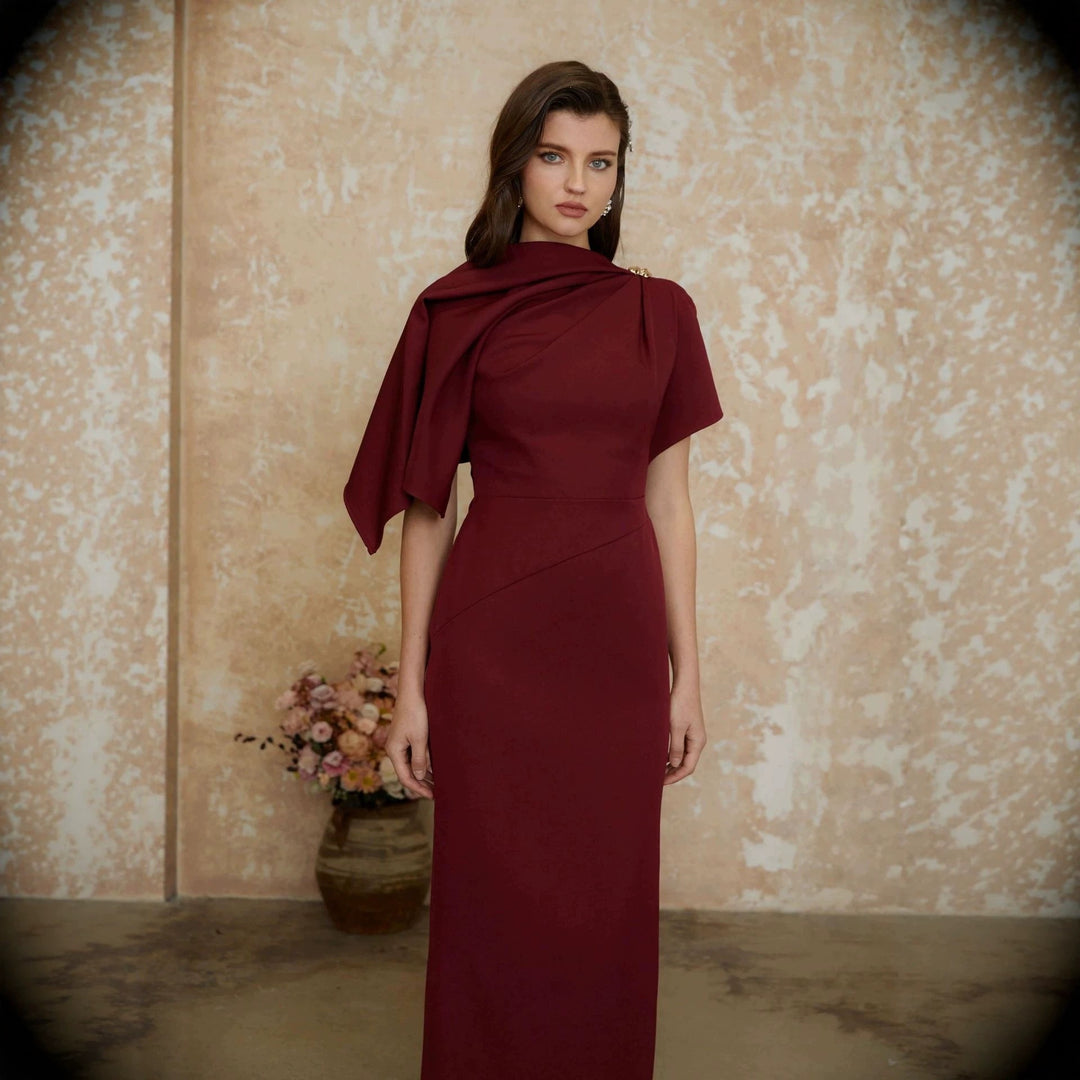 Women Elegant Evening Dress with Off-Shoulder Design and Sophisticated Draping StylebySassy