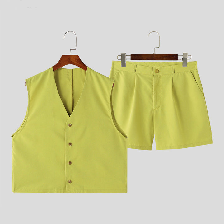 Women's elegant tailored ensemble with fitted vest and high-waisted shorts StylebySassy