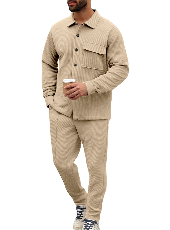 Men's Nan Shirt Jacket Set with Flap Pocket and Tapered Comfort Trousers StylebySassy