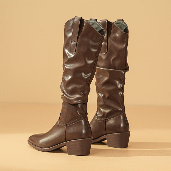 Women's Slouchy Mid-Calf Boots with Gathered Detail