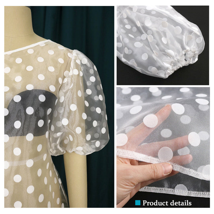 Women's Playful Blouse with Transparent Polka Dots Design and Puff Sleeves StylebySassy