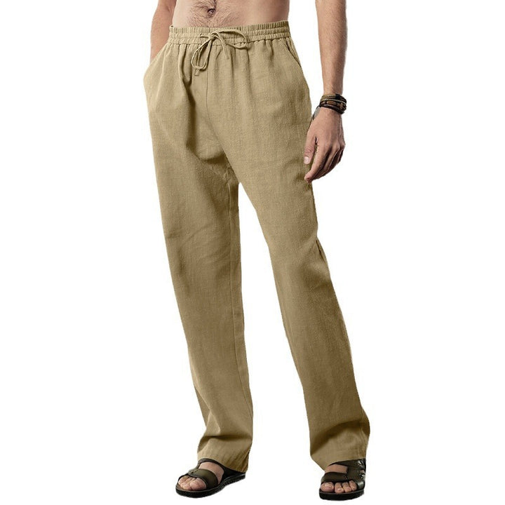 Men's comfortable linen-cotton blend relaxed pants with straight leg, elastic waistband, and concealed side pockets StylebySassy