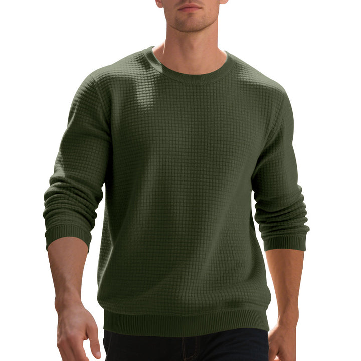 Men's structured knit sweater with waffle texture and round neck StylebySassy