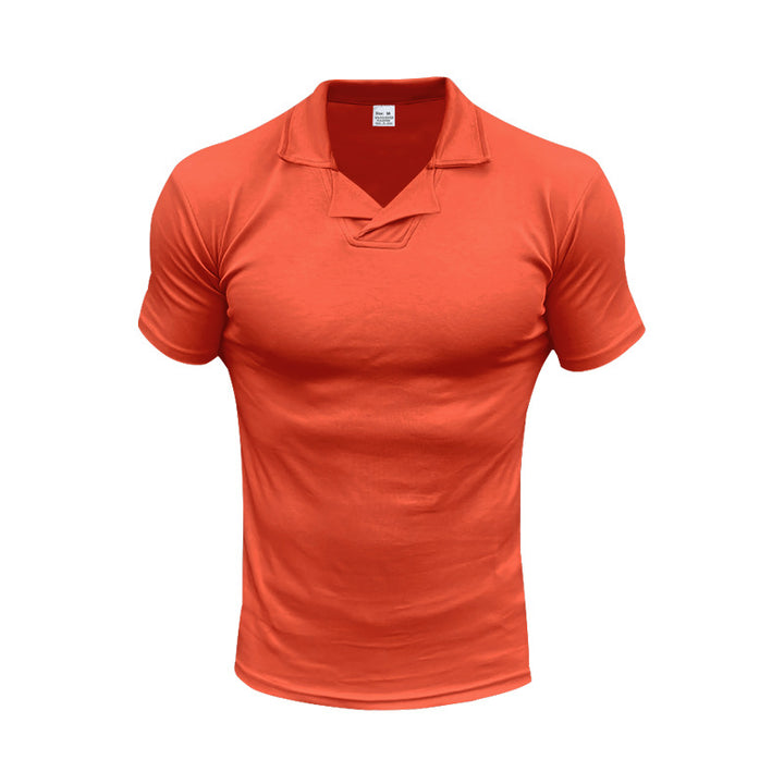 Men's slim fit short sleeve polo with open shirt collar and elastic cotton stretch StylebySassy