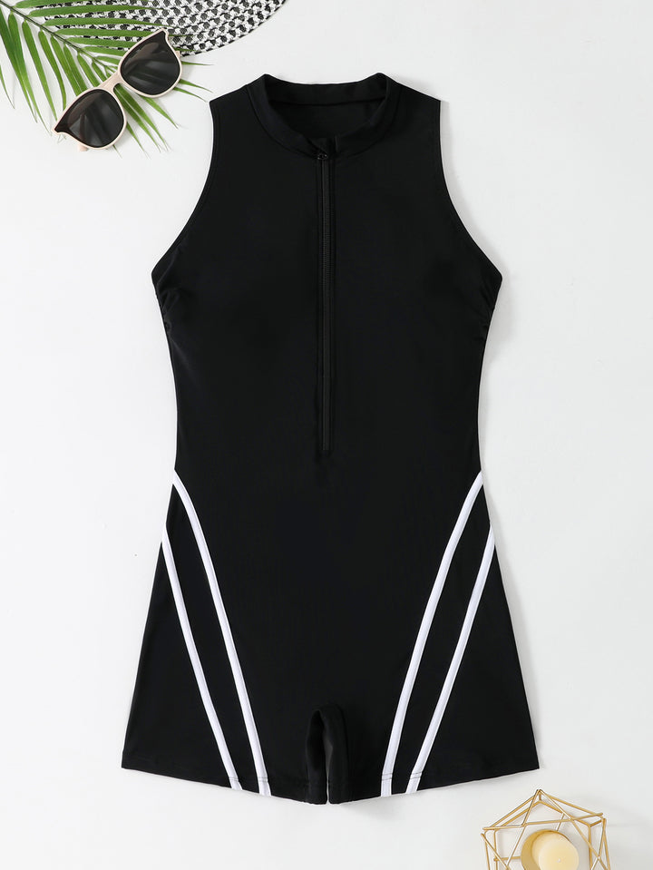 Women's Sporty Swimsuit with High Collar and Zipper StylebySassy