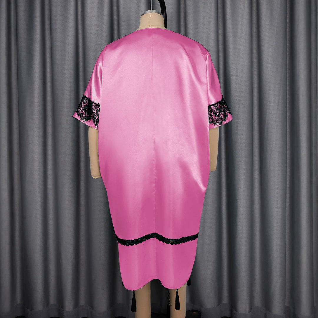 Women's Elegant Satin Kaftan Robe with Lace Accents StylebySassy