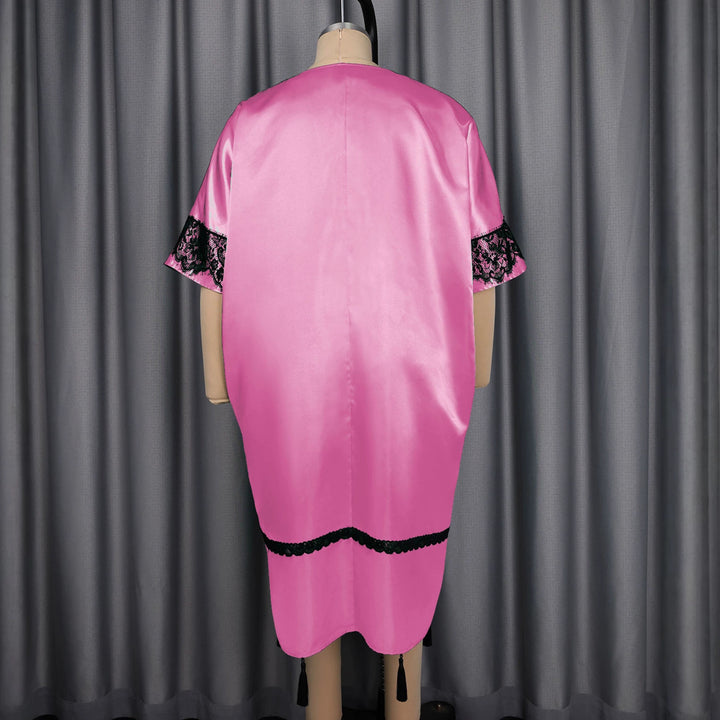 Women's Elegant Satin Kaftan Robe with Lace Accents StylebySassy