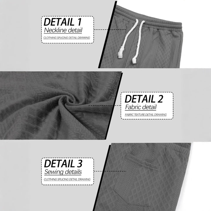 Men's patterned knit leisure set with half-button stand collar suede elbow patches and drawstring joggers StylebySassy