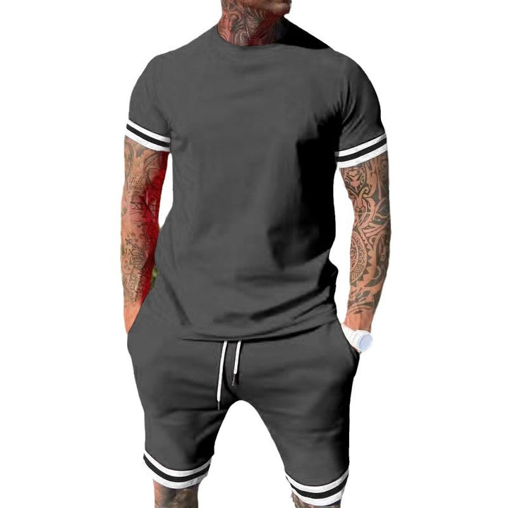 Men's casual sports set made of cotton jersey with round neck shirt and drawstring shorts StylebySassy