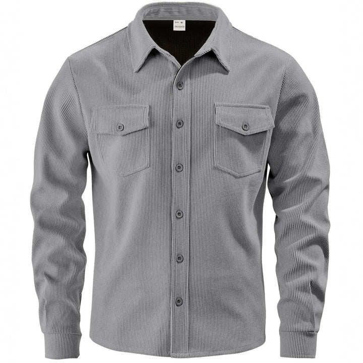 Men's cord jacket in the classic work jacket style with snap buttons and chest pockets StylebySassy