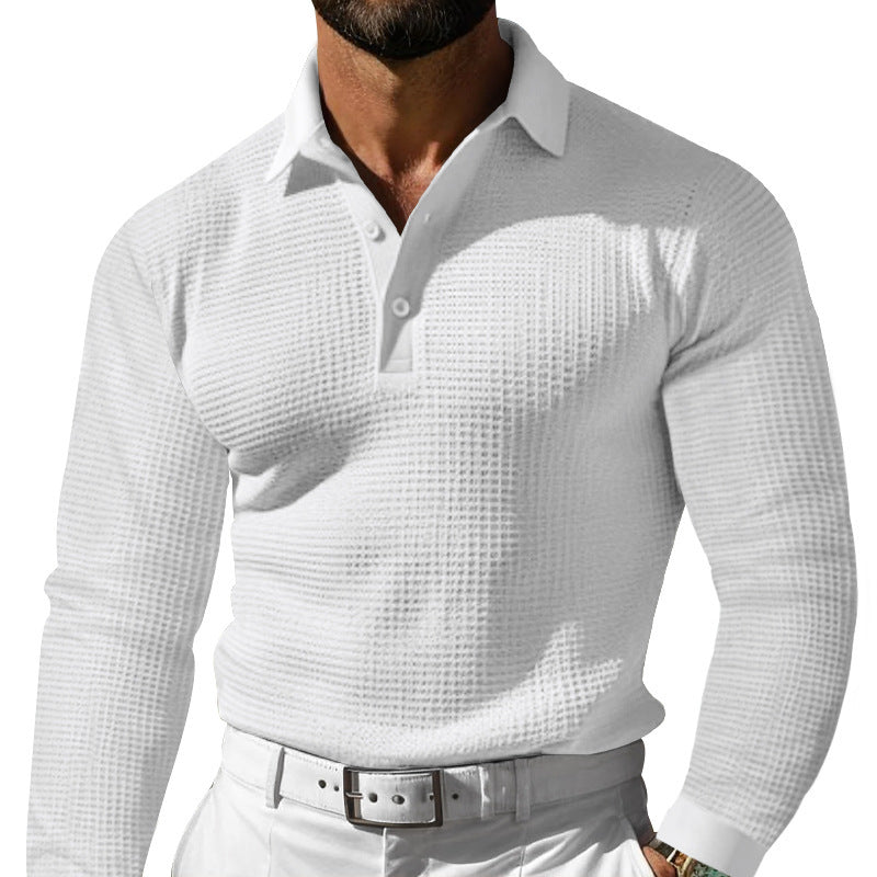Men's form-fitting long-sleeve polo shirt made of fine waffle fabric with a slim Milano collar and elastic hem StylebySassy