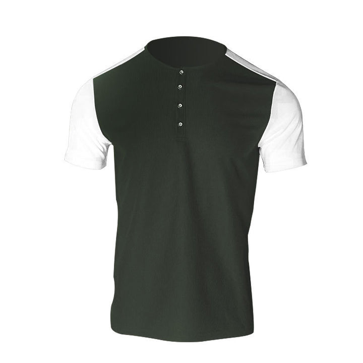 Men's short-sleeved Henley shirt with mid-length button placket and raglan sleeves StylebySassy