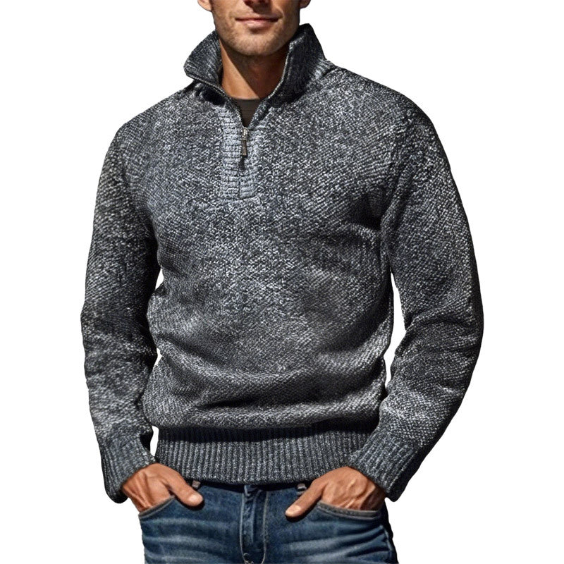 Men's coarse knitted sweater with half zipper and high stand-up collar StylebySassy