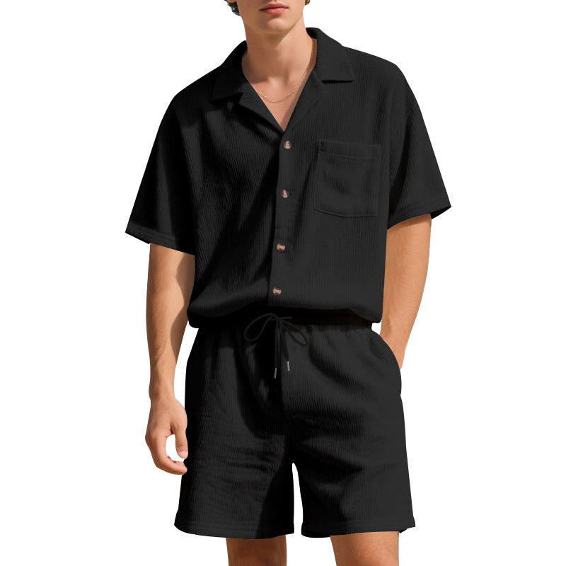 Men's vacation set with open shirt with Cuban collar and drawstring Bermuda StylebySassy
