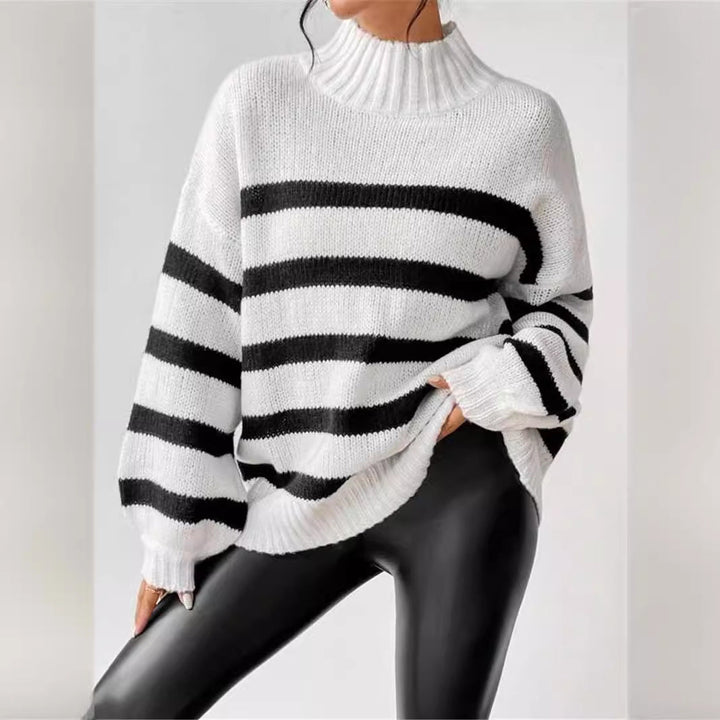Women's Sweater | Ribbed Collar Striped Design