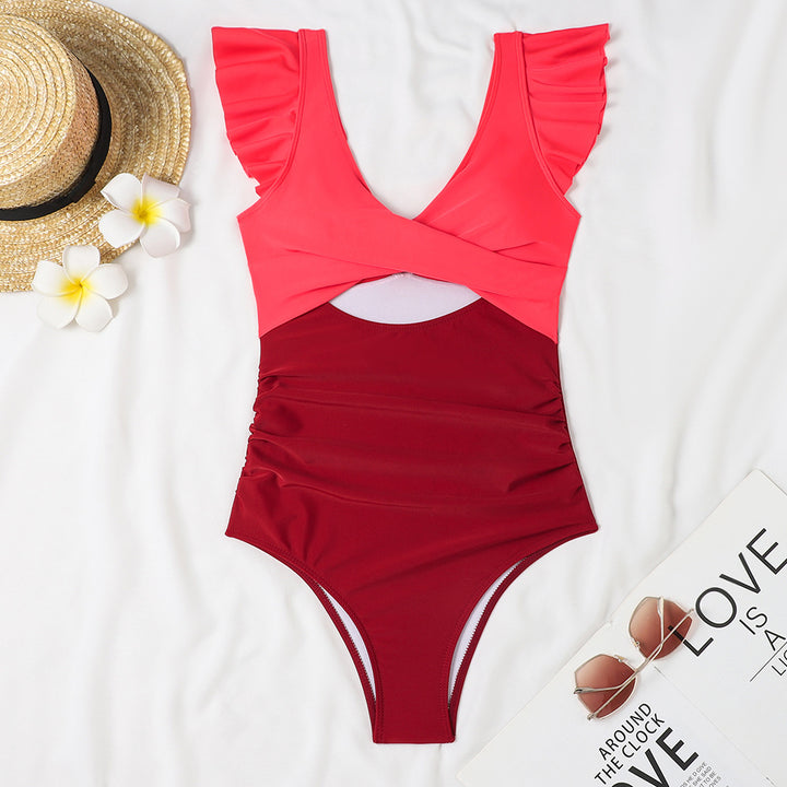 Women's One-Piece Swimsuit with Voluminous Ruffles and Striking Wrap Design StylebySassy
