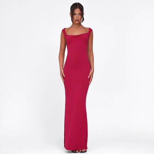 Women's body-hugging evening dress with square neckline and wide straps StylebySassy