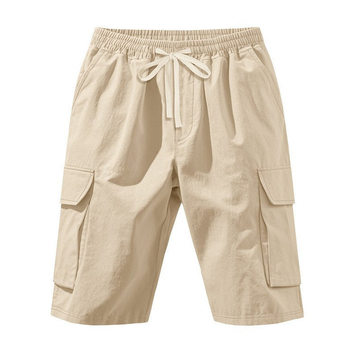 Men's casual cargo Bermuda shorts with elastic drawstring waistband, straight leg, and patch flap pockets StylebySassy