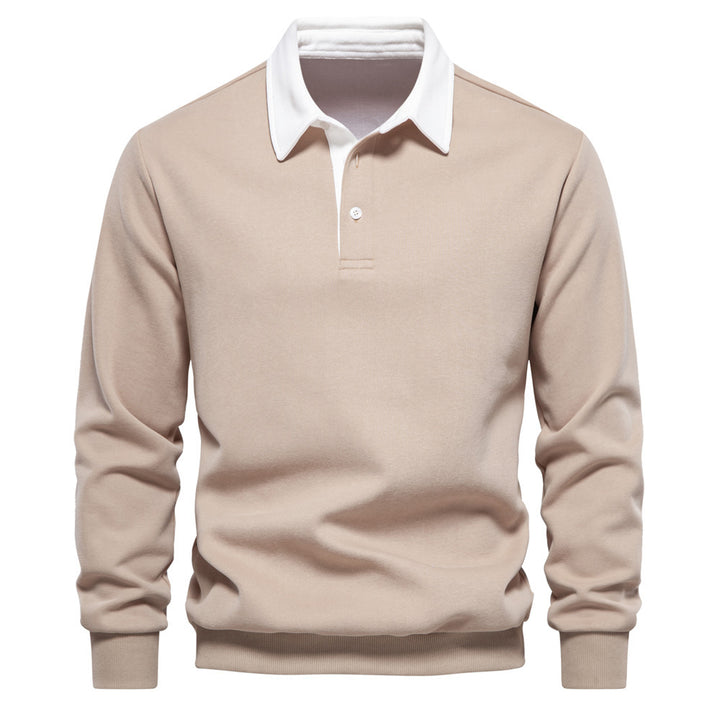 Men's elegant long sleeve polo shirt with contrast collar StylebySassy