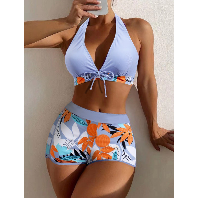 Women High-neck Bikini with Playful Floral Pattern StylebySassy