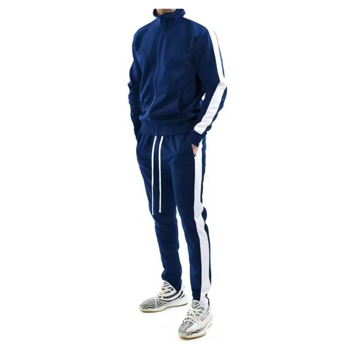 Men's slim training set with stand-up collar, zip jacket and fitted drawstring jogger StylebySassy