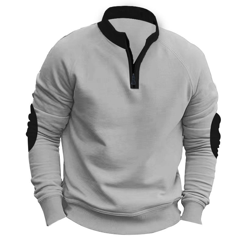 Men's raglan pullover with short zip, stand-up collar and ergonomic elbow panels StylebySassy