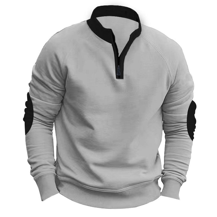 Men's raglan pullover with short zip, stand-up collar and ergonomic elbow panels StylebySassy