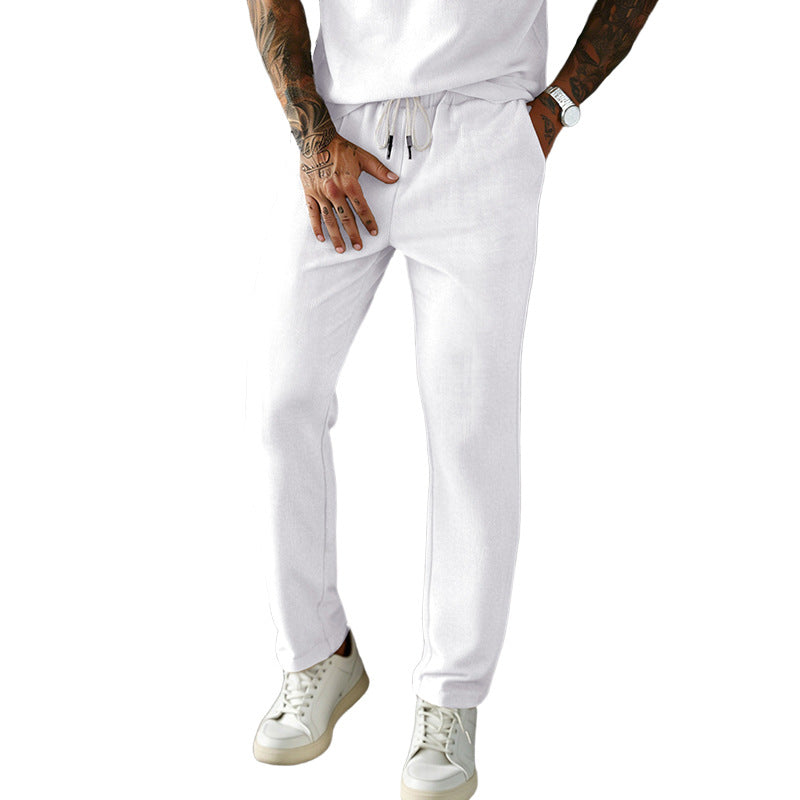 Men's narrow-cut comfort pants with elastic waistband, drawstring, and fine ribbed structure StylebySassy