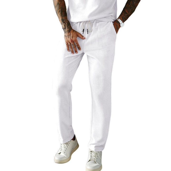 Men's narrow-cut comfort pants with elastic waistband, drawstring, and fine ribbed structure StylebySassy